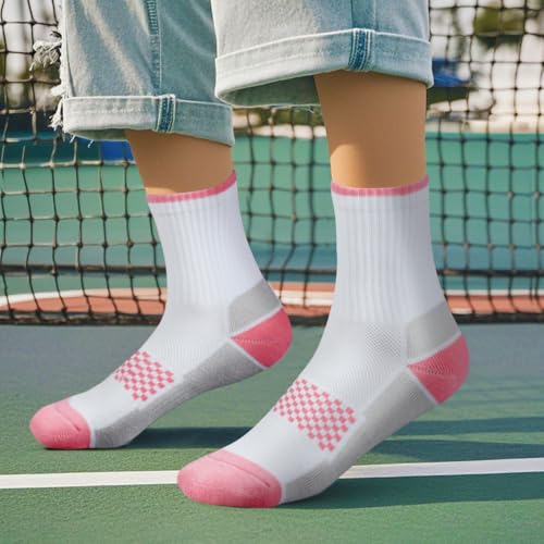 Image of YUEDGE Womens Socks Moisture Wicking Cushioned Crew Socks For Women, Performance Gym Tennis Training Athletic Socks, 5 Pairs