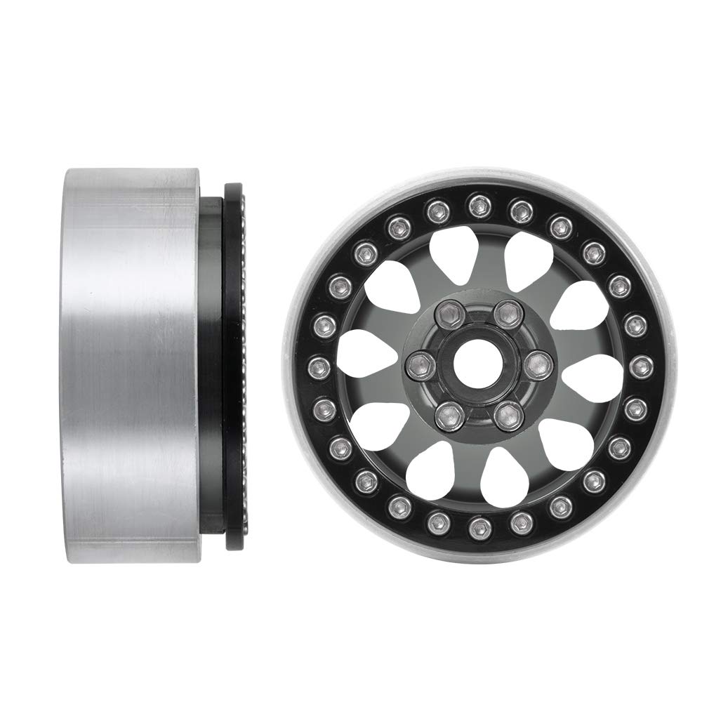Lot de 4 jantes Beadlock en métal pour 1/10 RC Crawler Axial SCX10 SCX10 II 90046 SCX10 III AXI03007 TRX4 D90 (titane et noir)