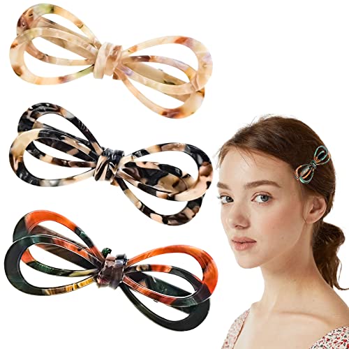 3 Pack Bow Hair Clips Acetate Duckbill Hair Barrettes French Fashion Hollow Bow Hair Pin Hair Accessories For Women Girls (2.5 Inch) #TOP17