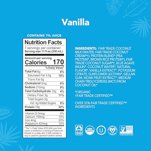 Image of ALOHA Organic Plant-Based Protein Drink - Variety Pack | 18g Protein, 5g Sugar, 3g Fiber | Made with Creamy Coconut Milk, Fair Trade Certified, No Stevia | Vegan, Non-GMO, Gluten-Free, 11 fl oz (12 Pack)