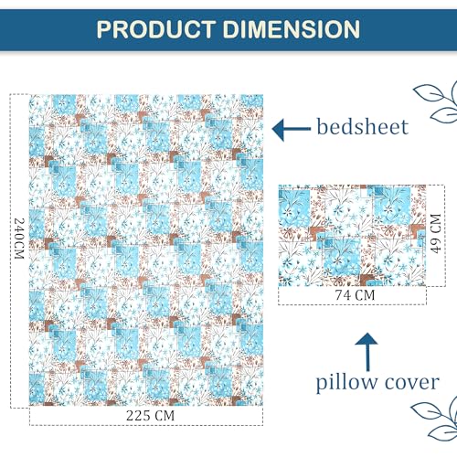 Image of Kuber Industries Cotton 144 TC Double Bedsheet With 2 Pillow Covers | Machine Washable Soft Bedsheet For Living Room, Home & Hotels | Flower Print - Blue & White