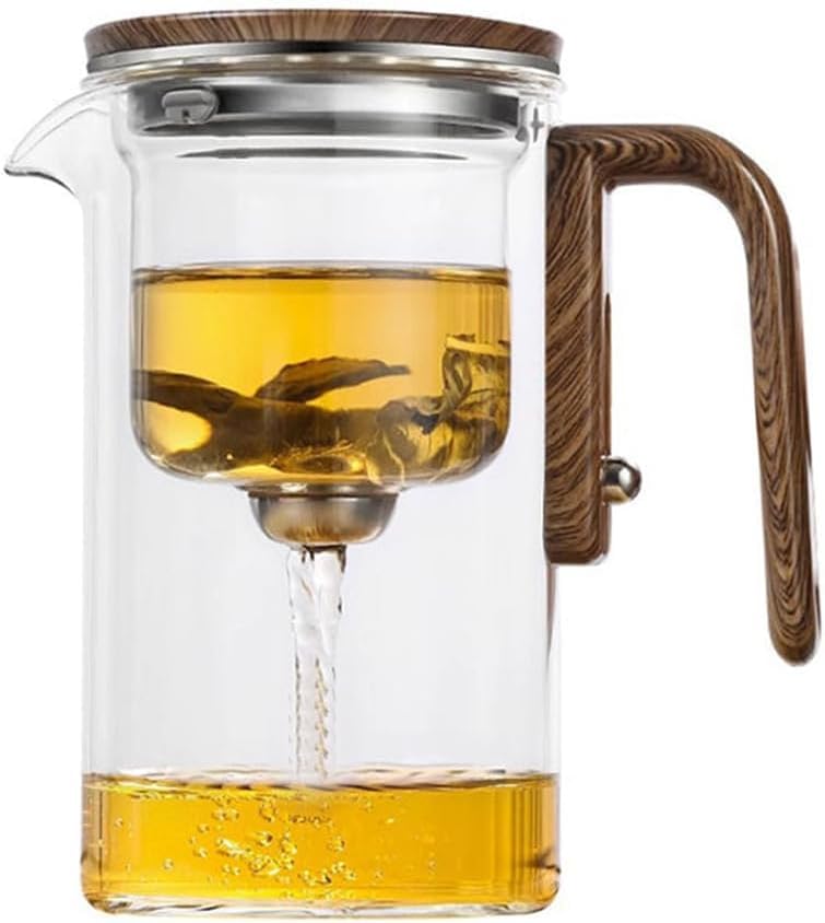 Théière en verre avec infuseur et poignée en bois épurée