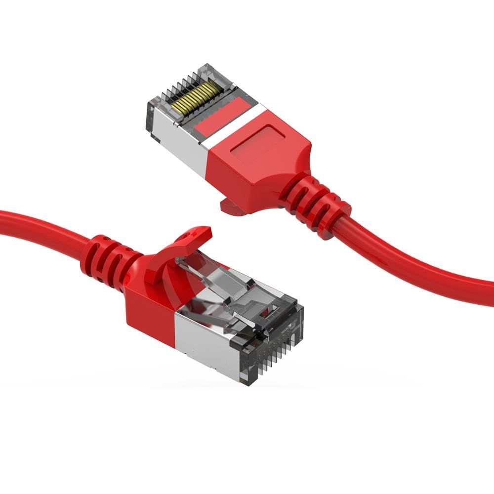 Cat8 Slim Ethernet Cable U/FTP 0.5 ft Red - RJ45 Computer LAN 30AWG Cat8 Cable, Cat8 Patch Cable, Network Cable, Cat 8 Cable, Internet Cable, 40Gbps, 2000MHz - 0.5 Feet