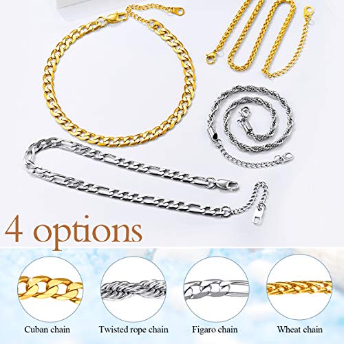 Focalook Cuban Link Anklets For Women Waterproof Stainless Steel Anklet Flat Cuban Chain Anklets 8.5-10.5Inch Adjustable For Large Size Ankle #TOP5