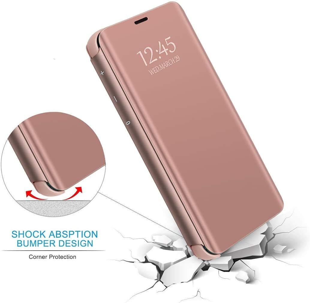 Samsung Galaxy S8 Plus Slim Purse Bag, Multi-Function Removable Magnetic Clamshell Translucent Clear Mirror Sleep Stand Protection S8+ S-View flip Cover Rose Gold (Rose Gold, Galaxy S8 Plus)
