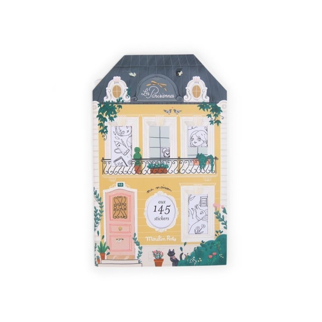 Moulin Roty The Parisiennes Coloring Book with 145 Stickers – Delicate Pencil Sketches, French-Inspired Scenes Activity Book, Creative Fun Coloring Pages for Kids & Adults, Perfect Travel Essential
