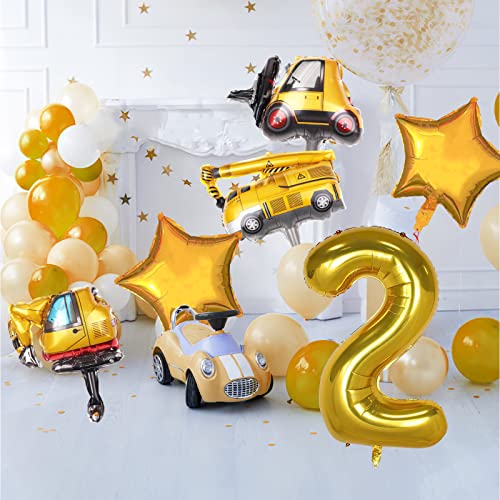 7 Pcs Construction Balloons,Construction Engineering Vehicle Birthday Number Mylar Foil Balloon Construction Birthday Party Supplies,Kids 2Nd Birthday Party Gift Decorations(2Nd) #TOP4