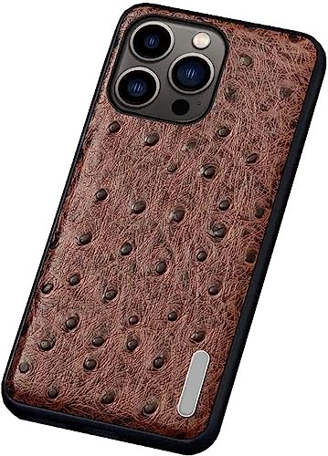 Étui en cuir iPhone 14 Pro Max marron antichoc texture autruche