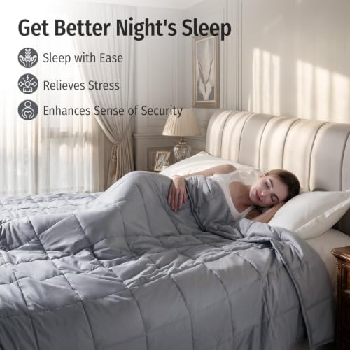 Image of Wemore Cooling Weighted Blanket for Adults 15 lbs Twin Size 48 inchx72 inch | Light Gray, Great for Stress Relief and Better Sleep, Heavy Throw Blanket with Glass Beads, Skin-friendly, Machine Washable,
