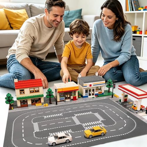 Image of 12 Pack Road Base Plates for Building, Compatible with Lego Classic Bricks, 10 inch x 10 inch Baseplates Fits for Lego Roads, Road Base Plates for City Sets (Attached DIY Stickers)