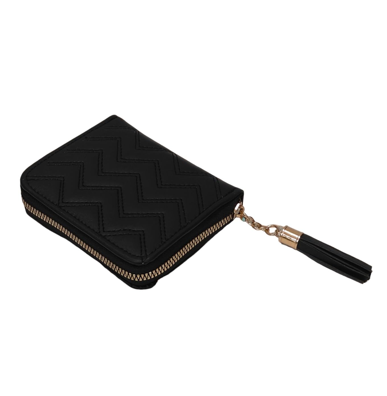 Women Zip Wallet Small Size Purse Girls Bifold Wallet Ladies Purse cluthes (Black)-image-6