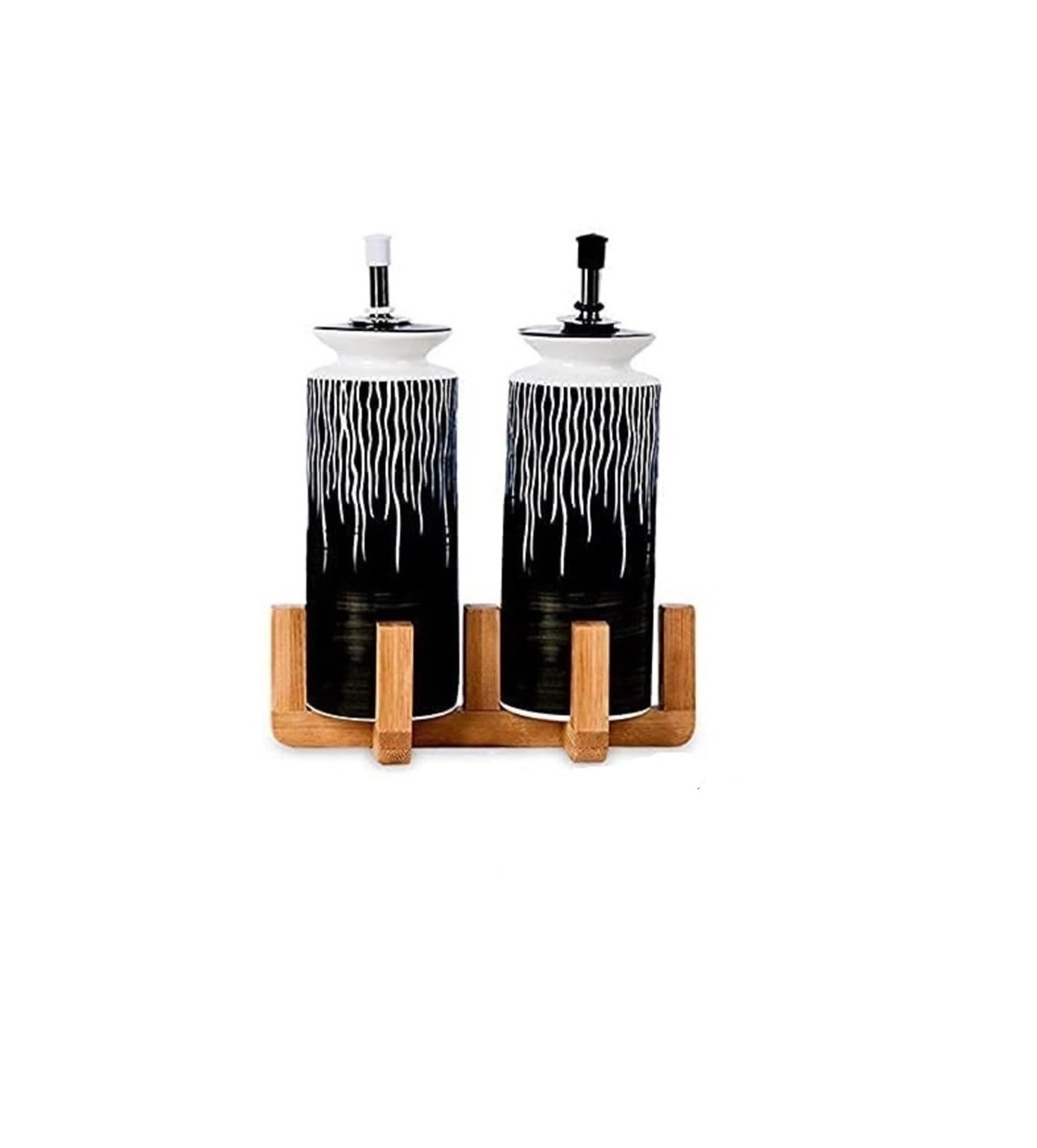 Distributore di Olio E Aceto, Bottiglie di Aceto con Versatori in Acciaio Inossidabile, Bottiglia di Olio in Ceramica da Cucina, Unica Dipinta A Mano con Supporto in,