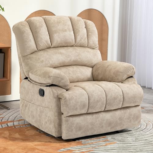 Image of Manual Recliner Chair for Living Room, Single Sofa Recliners for Adults 350LBS, Heavy Duty Reclining Max 155 Degrees, Fabric Beige