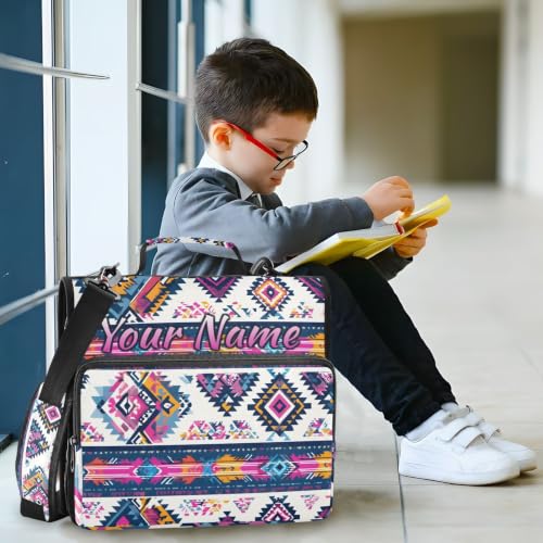 Image of Custom 3 Ring Zipper Binder Purple Ethic Aztec Personalized Name 1.5 Inch Binders Large Capacity Multi Pockets for School Office Supplies