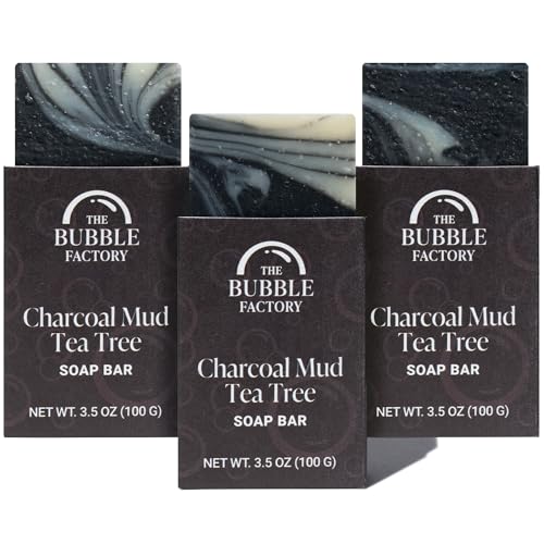 Image of Handmade Soap, All Natural Soap for Women & Men, Hand, Bath & Body Natural Bar Soap, Vegan, Palm Oil Free, Made in USA with Shea Butter + Essential Oils, Charcoal Mud Tea Tree, 3 Bars