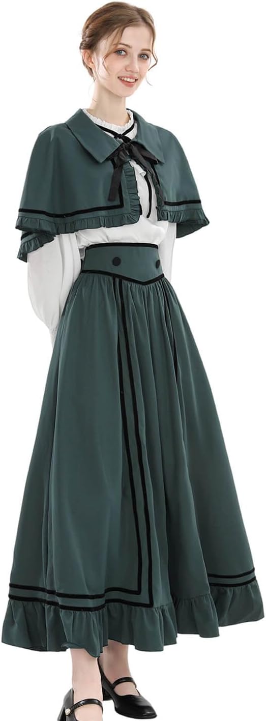 Nuoqi Edwardian Dress for Women Victorian Dress 3PC 1800s Cape Civil War Costume - Image 8