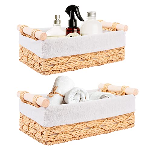 Image of Happy Fox Set of 2 Seagrass Wicker Baskets Bins with Removable Liners，For Shelf Bathroom Kitchen Home Desk (Set of 2 Seagrass)… (Modern)