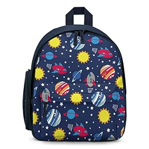 Mochilas Infantiles Sencillas para Niños Niñas Bolso de Escuela para Primaria Guarderia la Vuelta al Cole Cohete Espacial Planeta