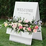 Cinnvoice Large Wedding Welcome Sign with Flower Box 35.4 x 23.6 Inches Wooden Flower Box Welcome Sign Decor Welcome to Our Wedding Flower Box for Wedding Reception Bridal Shower Party Decoration