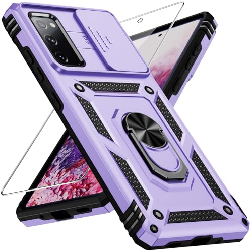 Weycolor for Samsung Galaxy S20 FE 5G Case with Camera Lens Cover, HD Screen Protector, 10 FT Military Grade Drop Protection, Magnetic Ring Holder Kickstand Protective Phone Case, Lavender