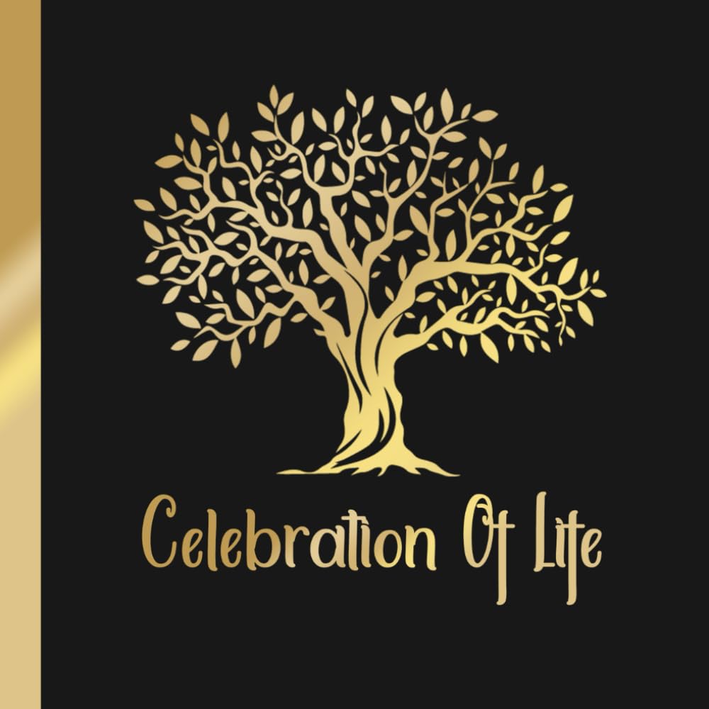 Celebration Of Life: Guest Book for Memorial & Funeral Services, Memory tree for Celebration of life, funeral guest books celebration of life | Black & Gold Memorial Guest Book