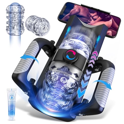 Sex Toy for Men Male Masturbators - Male Sex Toys Hands Free Pocket Pussy with 12cm Thrusting Distance, Mens Adults Toys Automatic Masturbators with Phone Stand & Foldable Handle, Blowjob Machine
