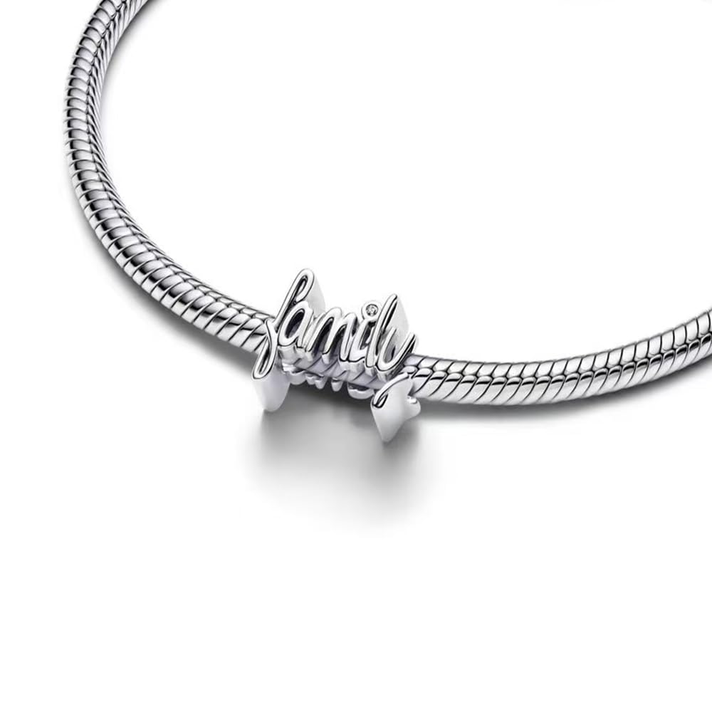 Familie, Freundschaft und Liebe Charm Anhänger | 925 Sterlingsilber mit 5A Zirkonia | Passend für europäische Armbänder und Halsketten | Eleganter Schmuck für Damen