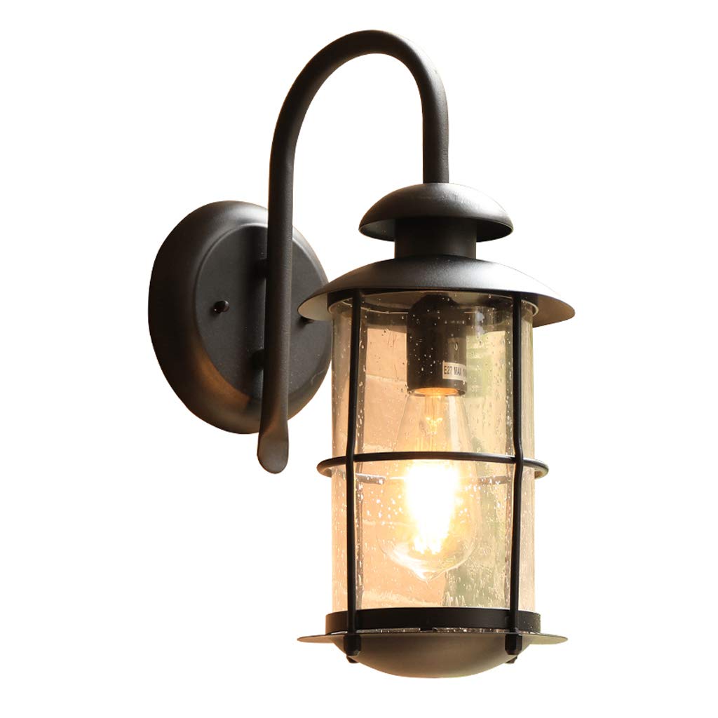Wandleuchte Retro Holz Dekor Außenlampe Vintage Schwarz Wandlampe Wasserdicht IP54 Aluminiumguss und Glas Aussenleuchte E27 Landhaus Gartenlampe Hauseingang Hof Eingangs Außen-Wandleuchte