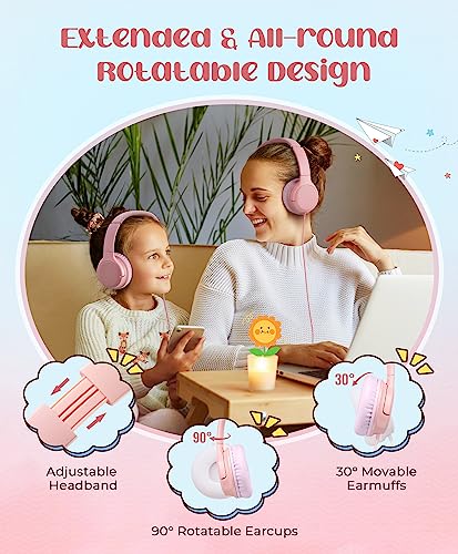 DyBaxa Kids Headphones,Wired On-Ear Foldable Headphones for Kids,Light Pink - image 5