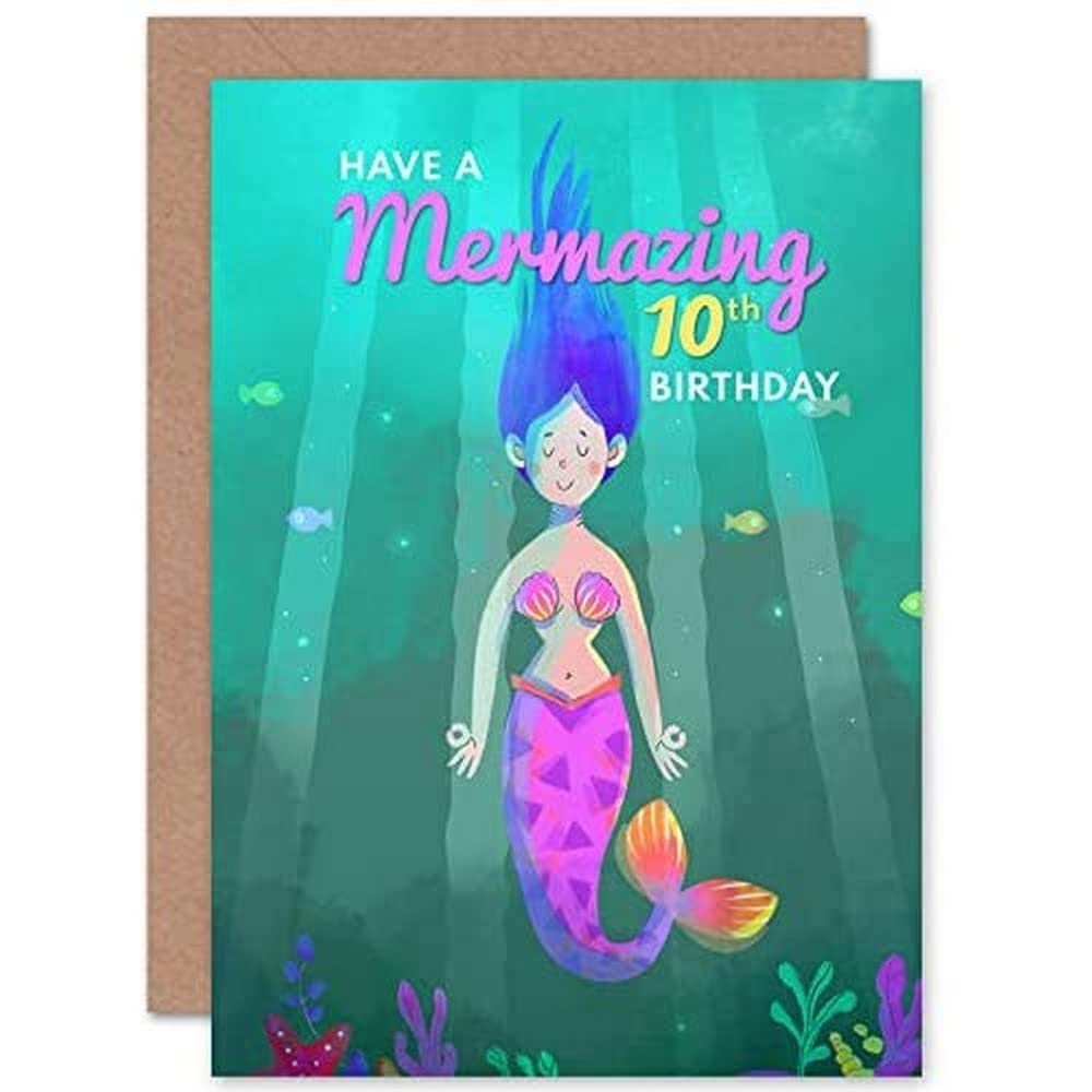 Artery8 Mermaid Pink Mermazing 10th Birthday Greeting Card - Green