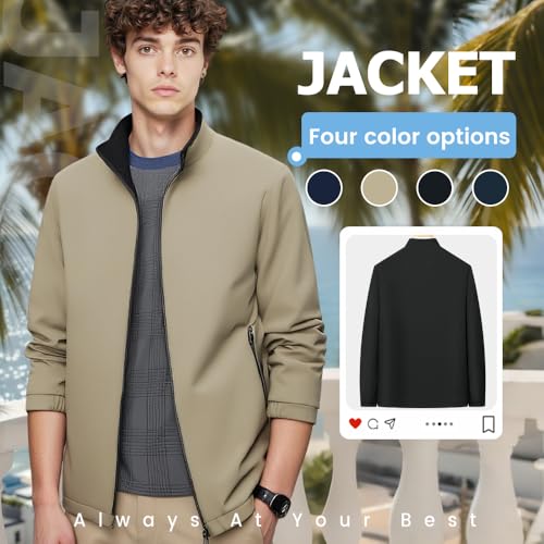 Men's Standing Collar Zipper Casual Jacket, Lightweight Casual Business Windbreaker Coat with Pocket3