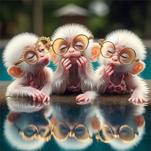 Image of Cute Monkey DIY 5D Diamond Painting Kits for Adults, Little Monkeys Animal Diamond Art Kits for Adults Beginner, Full Drill Dot Painting Gem Art Kits for Home Wall Decor 13.8x13.8 Inch