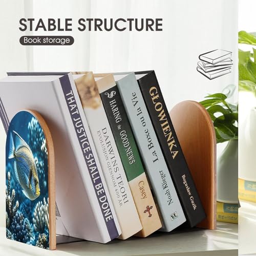 Sujetalibros de madera moderno con base metálica estable 8
