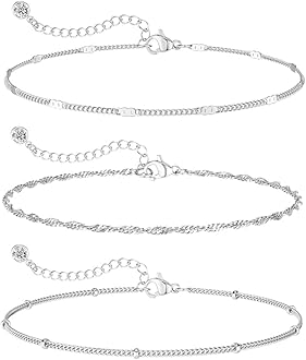 Dainty Silver Plated Bracelets for Women Trendy, Silver Jewelry Set for Women Bracelets for Women Paperclip Box Herringbone Figaro Rope Chain Bracelet Fashion Pack Gifts for Women