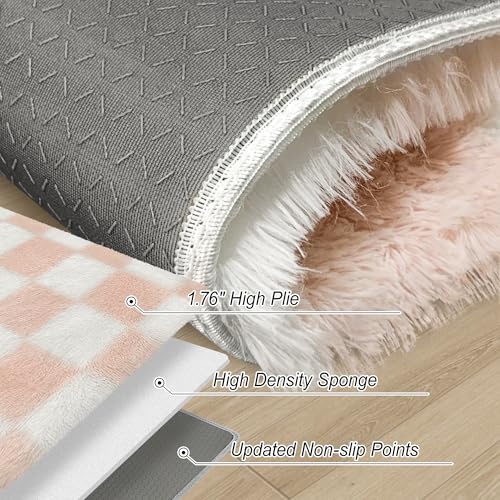 Tapete pequeño suave 2x3 rosa a cuadros para dormitorio miniatura 5