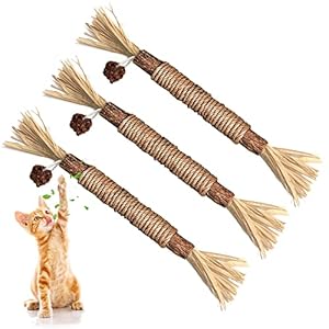 3 Pack Silvervine Cat Toy, Silvervine Sticks Cat Toys for Indoor Cats, Cat & Kitten Chew Toys for Aggressive Chewers, Cat Dental Toy for Kitten Teeth Cleaning, Matatabi Silvervine for Cats