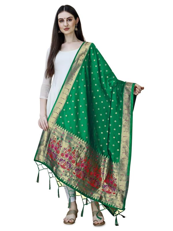 Image of DEVANGI Women's Woven Banarasi Silk Dupatta /Chunni For Women, Floral Print 1 Meter Wide and 2.3 Meter Length Printed Designer Dupatta /Chunni For Girls