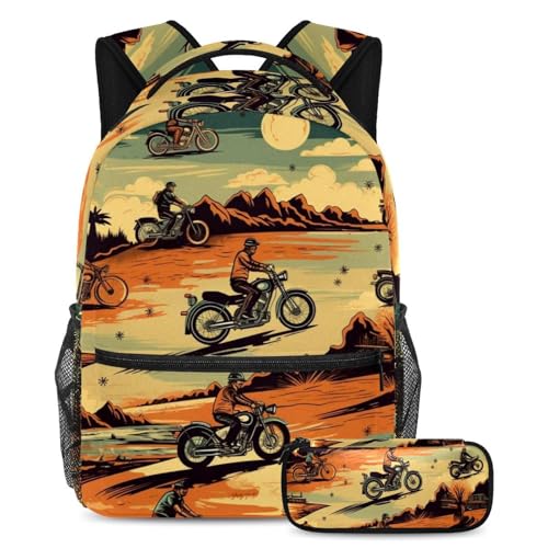 Sac d'école de moto du désert 2 pièces avec trousse pour élève