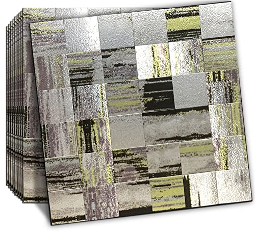 Weimeisc 10-Sheet Kitchen Backsplash Peel And Stick Mosaic Tile, 11.8"X11.8" Aluminum Surface 3D Wall Sticker Panel Metal Mosaic (Black Yellow) #TOP10