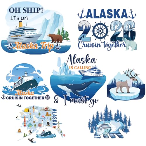 Dazoratix Alaska Cruise Door Magnets - 7 Pcs Alaskan Trip Essentials Ship Decorations Magnetic Sticker Anchor Cabin Stateroom Decal for Holiday Carnival Party Decor Refrigerator Car Garage Accessories