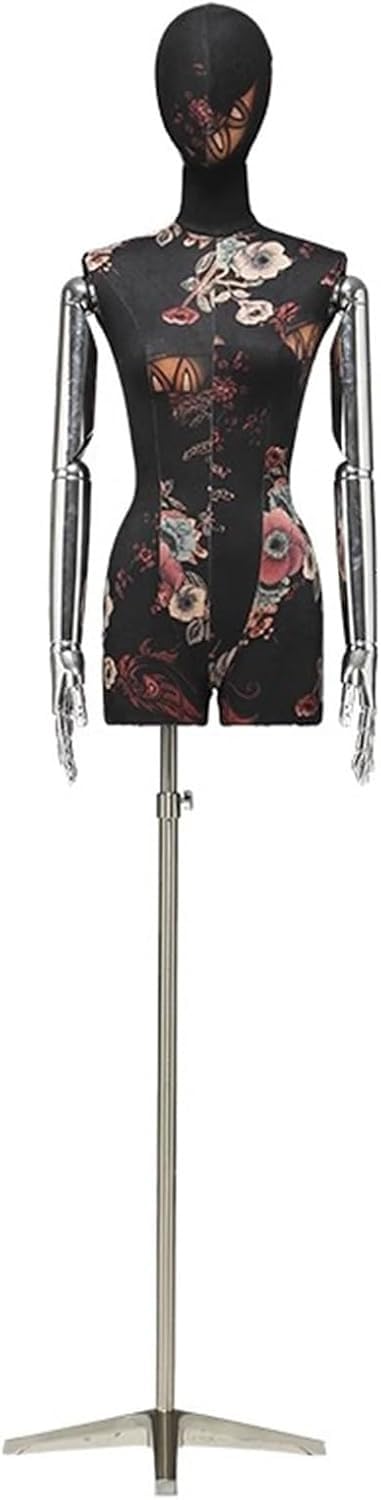 CONGRUI Chinese Style Detachable Female Mannequin, Adjustable Fiberglass Torso And Electroplated Store Clothing Display(Black)