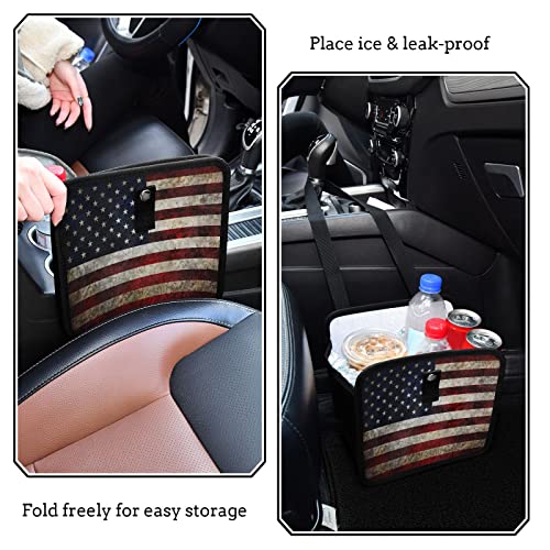 Image of American Flag Vintage Car Trash Can Foldable Hanging Car Trash Bag Bin Auto Garbage Can Leak-Proof Car Organizer(Large)