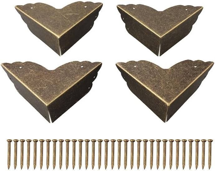 4 Pack Bronze Metal Corner Guards, Antique Iron Right Angle Protectors with Screws for Furniture Cabinets Boxes Crates, Vintage Decorative for Edge Covers 71mm