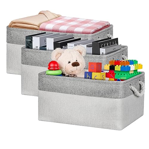 Large Storage Box, Shelf Storage Baskets with Handles, Foldable Fabric Storage Baskets Home Organizer for Shelves Wardrobes Cupboards (41x31x21cm/3 Pack, Light Grey&Grey)