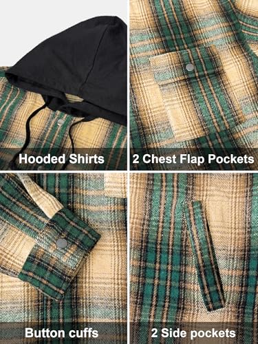 Image of PLEPAN Flannel Hoodies for Men Casual Button Down Plaid Long Sleeve Heavyweight Winter Shirts Jackets,L
