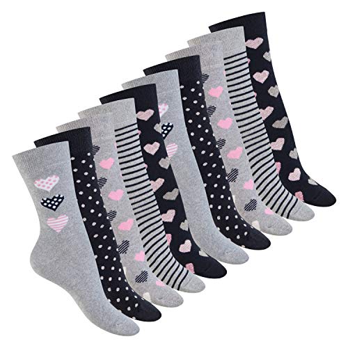 Photo de Celodoro Pack de 10 paires de chaussettes en coton pour femme Différents motifs au choix - Gris - 35-38