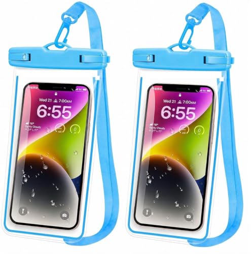 Image of Waterproof Phone Pouch, IPX8 Universal Waterproof Phone Case Dry Bag with Lanyard for iPhone 14 13 12 11 Pro Max XR X XS SE 8 Plus Samsung S23 S22 Ultra S21 S10 S9 (Blue Pack of 2)