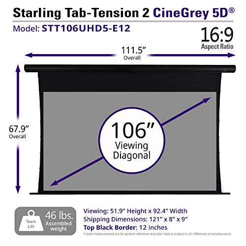 Elite Screens Starling Tab-Tension 2 Cinegrey 5D, 106" 16:9, 8K 4K Ultra Hd Ready Ceiling And Ambient Light Rejecting Electric Projector Screen, Cinegrey 5D Projection Material, Stt106Uhd5-E12 #TOP7