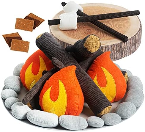 Pretend Campfire Set for Kids with S'Mores Kit & Wood Log Pillow ...