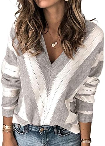 PRETTYGARDEN Women’s Fashion Long Sleeve Striped Color Block Knitted Sweater Crew Neck Loose Pullover Jumper Tops